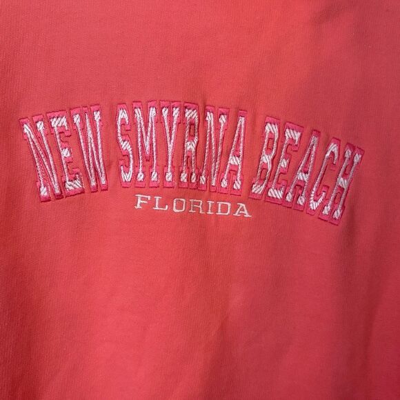 New Smyrna Beach Florida Coral Pullover Hoodie Sweatshirt Large Embroidered - Picture 4 of 5